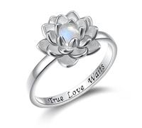Bague lotus en argent sterling avec pierre de lune - True Love Waits - Fleur de lotus gravée - Bague Fidget - Bouddha naturel - Yoga spirituel - Fleur de lotus - Cadeau pour femme, 57 (18.1), Argent