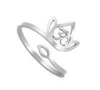 Bague Lotus Om pour femme en acier inoxydable spirituel bouddhisme Écriture ouverte Lotus Om Symbole Bague religieux Yogi Symbole Bijoux, Acier inoxydable
