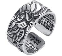 Bague Lotus Sutra Coeur, Mantra pour Hommes Femmes Bouddhiste, Anneau Réglable Richesse Chance, Cadeau Nouvel An Saint Valentin