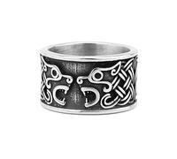 Bague Loup Viking Noeud Celtique Homme-Bague Tête de Loup Double Odin en Acier Inoxydable Nordique -Fait À la Main Vintage Fenrir Amulette Pirate Bague Bijoux