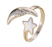 Bague Lune et Étoile - Quand la magie céleste rencontre l'artisanat terrestre, Bague ouverte motif étoile et lune, Bijoux inspirants pour elle (Silver)