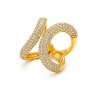 LUXENTER Bague avec zircon brillant finition or 18 carats, réglable, bague avec pierres. Bijoux pour femme. - Modèle Rudma