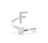 Bague - LUXENTER - Alphabet Lettre F - Plaqué rhodium - Taille ajustable - Zirconia argenté