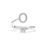 Bague - LUXENTER - Alphabet Lettre O - Taille réglable - Plaqué rhodium - Zircone blanche Taille unique