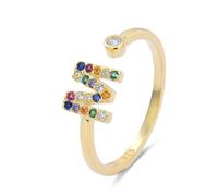 Bague Luxenter En Argent 925 Avec Zircon Multicolore En Or Jaune 18k - Alphabet