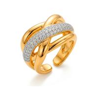 LUXENTER Bague avec zircon brillant finition or 18 carats doré réglable. Bague avec pierres. Bijoux pour femme. - Modèle Gola