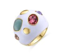 Bague - LUXENTER - Yever - Or jaune 18 carats - Laque blanche - Femme 14