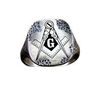 Bague maçonnique en argent sterling 925 | Bague plaquée argent | Chevalière rectangulaire 17 x 15 mm | Taille de l'anneau : US 5-12,5 Avelaibal | LKDR_0378