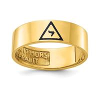 Bague maçonnique en or jaune massif 10 carats poli avec émail noir 6,9 mm 14ème degré Grand Elect Bague maçonnique pour homme Taille 10,00