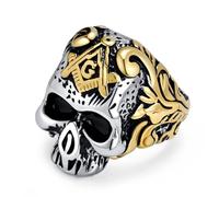 Bague maçonnique en titane style européen et américain, motif tête de mort et os, bague gothique pour homme