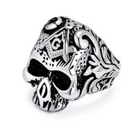 Bague maçonnique en titane style européen et américain, motif tête de mort et os, bague gothique pour homme