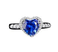 Bague Mariage Alliance Alliance Femme Bleue Or Blanc 9 Carats Saphir Créé Forme de Coeur Taille Solide Non Plaqué Élégant pour Mesdames Nouvelle Année Bijoux