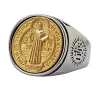 Bague médaille croix saint benoît en acier inoxydable titane bague de protection St Benoit de Nursie bague de chevalière bijoux religieux pour homme femme taille 70