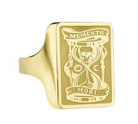 Bague Memento Mori en argent sterling 925 | Bague plaquée or | Chevalière rectangulaire 16 x 12 mm | Taille de l'anneau : 5-12,5 US Avelaibal | LKDR_0267