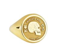 Bague Memento Mori en argent sterling 925 | Bague plaquée or | Chevalière ronde 14 x 14 mm | Taille de l'anneau : US 5-12,5 Avelaibal | LKDR_0156