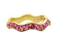 Bague minimaliste en argent sterling 925 plaqué or jaune avec motif vagues, pierres précieuses multicolores en zigzag pour femme anniversaire J à X, O 1/2, Pierre précieuse., Saphir rose