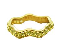 Bague minimaliste en argent sterling 925 plaqué or jaune avec motif vagues, pierres précieuses multicolores en zigzag pour femme anniversaire J à X, X 1/2, Pierre précieuse., Péridot