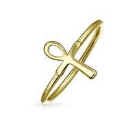 Bague Minimaliste Plaquée Or En Argent Sterling .925 Midi Phalange 1MM Empilable Croix Ankh Symbole Égyptien De La Vie