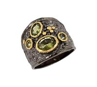 Bague moldavite 8 x 6 mm 6 x 3 mm 3 mm ovale ronde facettée verte sertie d'argent sterling faite à la main bijoux multi pierres, U1/2,63(20.10), Pierre précieuse, Moldavite
