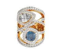 Bague Mystic Glimmer bleu paon en argent sterling 925 | Plaqué or | Avec iolite et moissanite, bague de luxe multiforme faite main pour femme | LKJR_0464