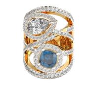 Bague Mystic Glimmer bleu paon en argent sterling 925 | Plaqué or | Avec iolite et moissanite, bague de luxe multiforme faite main pour femme | LKJR_0552