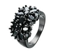 Bague noire ovale incrustée de bijoux tendance pour homme et femme, Métal, Zircone cubique