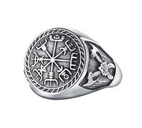 Bague Nordic Viking Axe Vegvisir Pirate -Bague Runique Boussole Acier Inoxydable Vintage Homme -Garçons Cocktail Party Biker Valknut Symbole Amulette Bague Bijoux