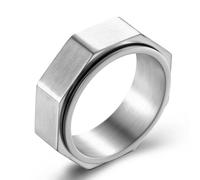 Bague octogonale rotative unique et personnalisée en acier titane