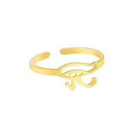 Bague Oeil d'Horus Bague Réglable Egyptienne Egypte Ancienne Horus Yeux de Ra Bague Ouverte Amulette Porte-Bonheur Protection Acier Inoxydable Bijoux pour Homme Femme (Style 2-Or)