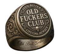 Bague Old Fuckers Club, bague personnalisée vintage en acier inoxydable avec crâne ailé, 100% amer et vieux mais gravé en or, bijoux humoristiques avant-gardistes, idée cadeau pour homme (1pc)