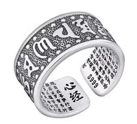 Bague Om Mani Padme Hum argent sterling avec mantra bouddhiste tibétain homme et femme, bague ouverte et réglable
