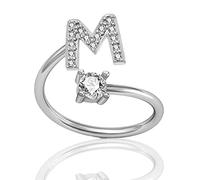 Bague ouverte ajustable en alliage de métal et zircon, avec lettre, pour femme et fille