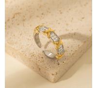 Bague ouverte bicolore en acier inoxydable plaqué or et polyvalente pour femmes, bague de phalange en cuivre avec micro-incrustation de zirconium en croisillon Taille UniqueCuivre