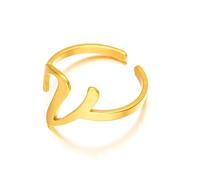 Bague ouverte en acier inoxydable plaqué or avec initiale de l'alphabet pour femme - Réglable - Confortable - Tendance - Anniversaire - Vacances, Métal, Aucune pierre précieuse