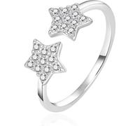 Bague ouverte en argent étoiles avec zirconium AGT-R11W - Circonférence : 57 mm.
