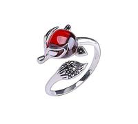 Bague ouverte en argent sterling 925 avec motif renard, bijou exquis et charmant, idéal for les femmes et les filles.(Garnet red)