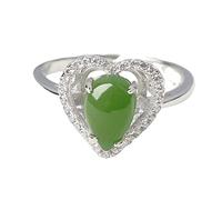 Bague ouverte en argent sterling 925 avec pierre naturelle en forme de goutte d'eau et de cœur, en jaspe et zircon, bijou pour fille et femme