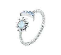 Bague Ouverte En Argent Sterling 925 Avec Soleil Et Lune Brillants Pour Femme, Bague Vintage En Opale, Bijou Raffiné, Cadeau De Fête
