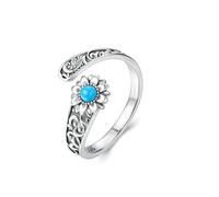 Bague Ouverte En Argent Sterling 925 Avec Turquoise Tournesol, Ajustable, Style Rétro Oxydé, Pour Cadeau D'anniversaire De Maman, Bijoux Fins