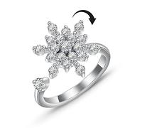 Bague ouverte en forme de flocon de neige en cristal CZ pour femmes et filles - Soulage le stress et l'anxiété - Rotation libre - Bague empilable réglable - Cadeau d'anniversaire ou de Noël