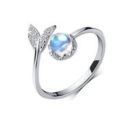 Bague ouverte en forme de queue de sirène bleue émaillée pour femme et fille - Bague de fiançailles réglable en argent sterling CZ