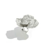 Bague ouverte en métal doré et argenté avec grande fleur géométrique - Pour homme et femme - Style gothique punk, Métal, Zircone cubique