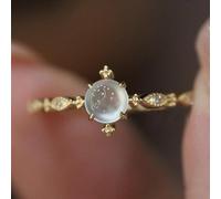 Bague ouverte en or jaune 18 carats avec pierre de lune bleue pour femme, lumière réglable, réglage de luxe, pierre précieuse de forme ovale, opale, bague solitaire avec pierre de naissance, bague de