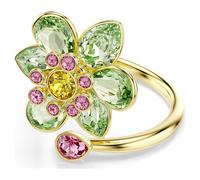 Swarovski Bague Idyllia ouverte, fleur cristaux verts, roses & jaunes, spirale, placage ton or, T60