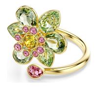 Swarovski Bague ouverte Idyllia, Tailles variées, Fleur, Verte, Placage de ton or