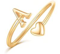 Bague ouverte minimaliste brillante en forme de cœur, bague ouverte en forme de lettre de cœur, bague minimaliste de lettre A-Z, bague de lettre réglable, bague mignonne en forme de lettre de cœur, bi