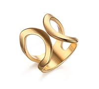 Bague ouverte minimaliste papillon pour femmes et filles en acier inoxydable extensible double bande ondulée pouce doigt meilleure amie bague confortable ne ternit pas bijoux tendance taille 8, Métal