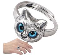 Bague Ouverte pour Chat - Bague réglable avec Yeux Bleus - Belle Bague pour Chat Ouverte - Anneaux pour Femme - Cadeau pour Chat d'anniversaire