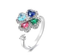 Bague ouverte réglable à quatre feuilles avec zircon rotatif - Ne se décolore pas - Pour femme - Index lumineux haut de gamme - Taille 8, 1.8cm, Cuivre