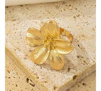 Bague ouverte réglable en fleur d'acier inoxydable élégante, avec revêtement en or 18 carats PVD, étanche, cadeau de mariage pour femmes pour la Saint-Valentin Taille UniqueAlliage de zinc